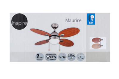 Ventilador de techo con luz INSPIRE Maurice 106 cm Marrón AC Ventilador de techo con luz INSPIRE Maurice 106 cm Marrón AC