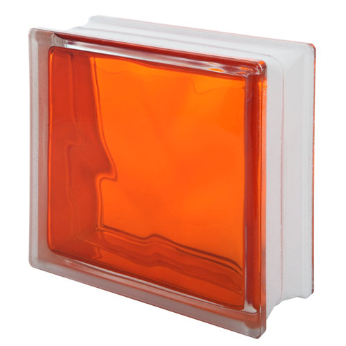Bloque de vidrio inyectado ondulado naranja 19x19x8 cm