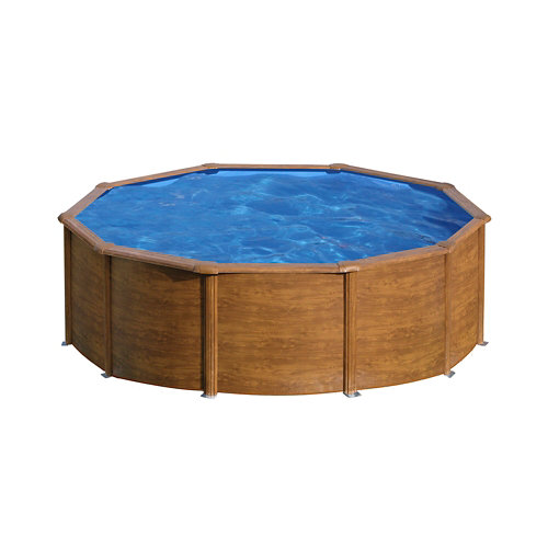 Piscina desmontable de acero imitación madera redonda gre ø 4,6 x 1,2 m