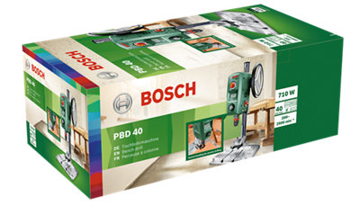 710 W, caja de cartón Bosch PBD 40 Taladro de columna Maletín de 91 unidades para taladrar y atornillar + Bosch V-Line Titanio 