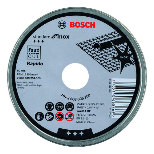 Kit de 10 discos de corte bosch de 115 mm de diámetro