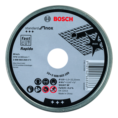 Kit de 10 discos de corte BOSCH de 115 mm