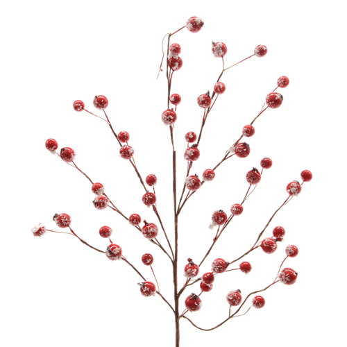 Adorno rama de bayas rojas y nieve brillo 55 cm