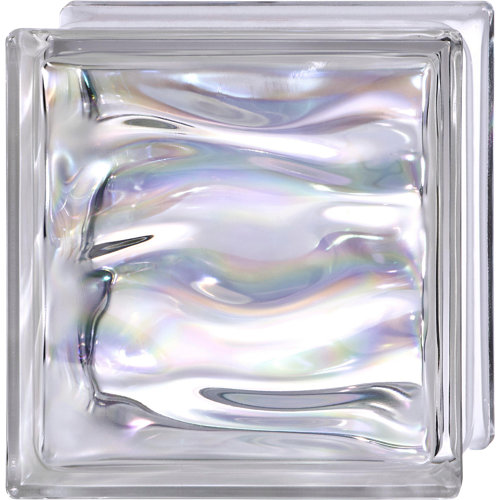 Bloque de vidrio ondulado neutro iridiscente 19x19x8 cm