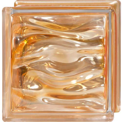 Bloque de vidrio ondulado ámbar iridiscente 19x19x8 cm