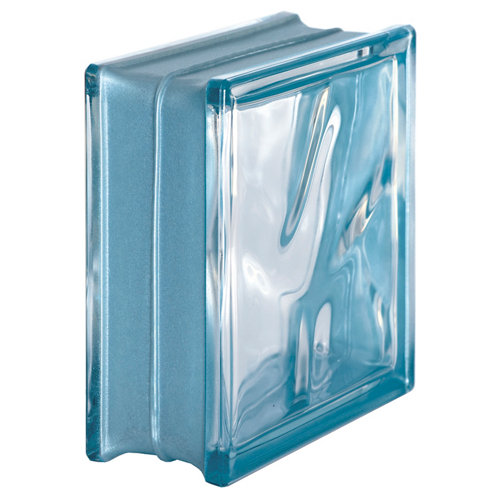 Bloque de vidrio ondulado azul índigo reflejos 19x19x8 cm