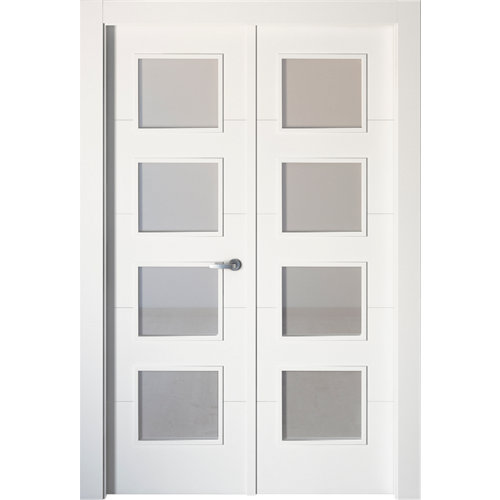 Escalera de caracol ring circular uso interior diametro 128cm en cromo/nogal 27 puerta lucerna plus blanco de apertura izquierda de 145 cm