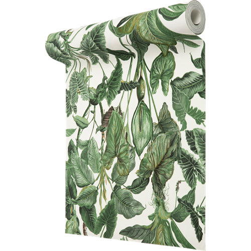 Papel pintado vinílico floral tropical verde