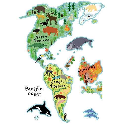 Stickers infantil mapa animales 48x68 cm