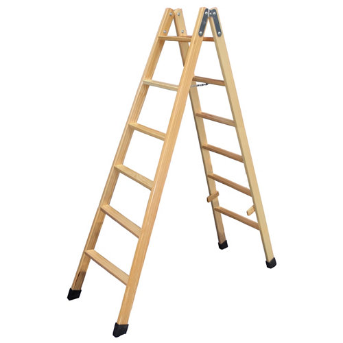 Escaleras Escamoteables 22 Escalera tijera madera con 6+6 peldaños con barniz 1,7 m