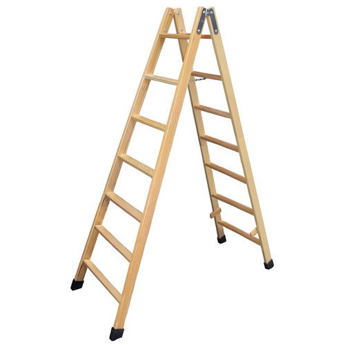 Escaleras Escamoteables 23 Escalera tijera madera con 7+7 peldaños con barniz 2 m