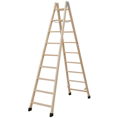 Escaleras Escamoteables 25 Escalera tijera madera con 9+9 peldaños con barniz 2,5 m