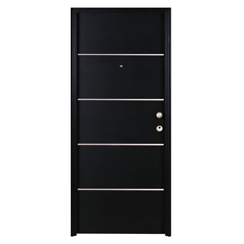 Kit de 3 molduras mdf wengué 30 x 10 mm 25 Puerta de entrada metálica izquierda negro de 93x209.5 cm