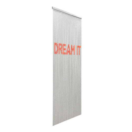 Cortina de puerta aluminio dream gris-plata con letras rojas 90 x 210 cm