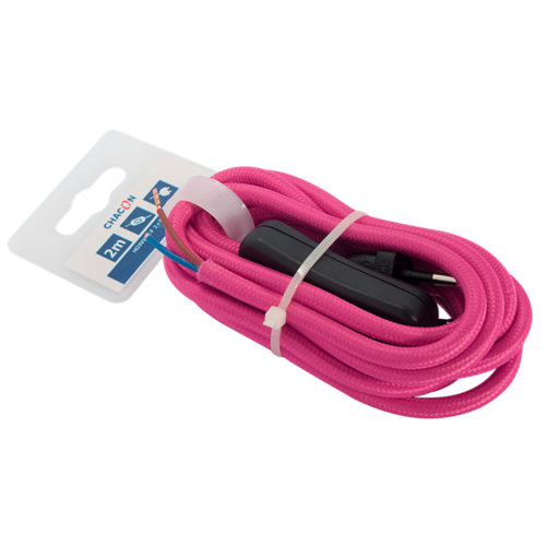 Prolongador de cable textil rosa h03vvh2-f con 2 mt