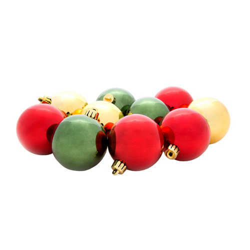 Pack 10 bolas rojo/verde/oro ø 6 cm