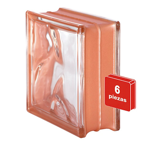 Caja de 6 bloques de vidrio ondulado naranja de 19x19x8cm