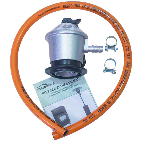 Conjunto regulador para gas mercatools tubo 0,7+abrazadera