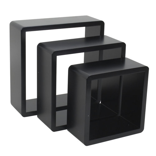 Pack 3 estantes cubo spaceo mdf de color negro 28x28x10x1,5 cm