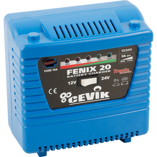 Cargador de batería cevik de 12 a 24v con indicador de carga y