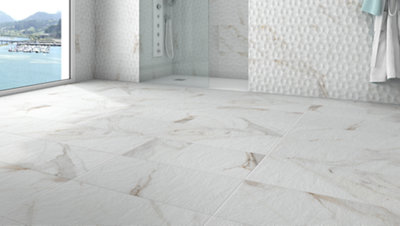Suelo porcelánico Calacatta 30x60 cm blanco interior/exterior · LEROY MERLIN
