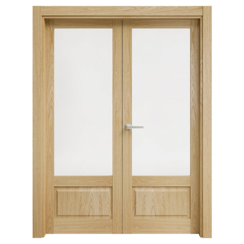 Puerta abatible sofia blanca line plus con cristal roble izquierda de 105x203 cm