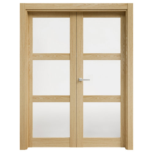 Puerta abatible moscu roble line plus con cristal roble derecha de 145x203 cm