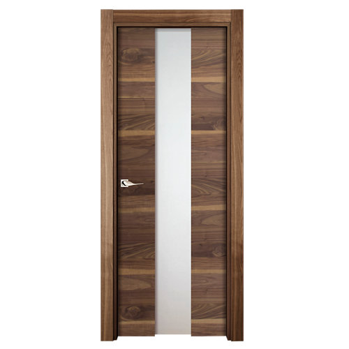 Puerta abatible oboe nogal premium con cristal nogal izquierda de 72.5x203 cm