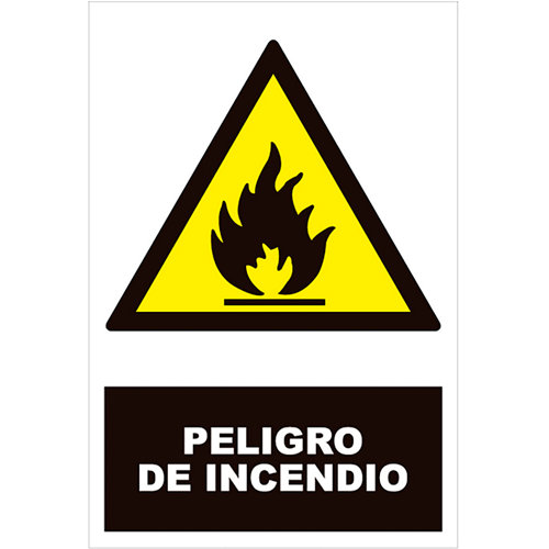 Cartel peligro de incendio 34x23cm