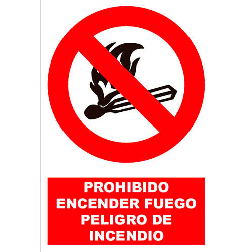 Cartel prohibido encender fuego 23x34 cm