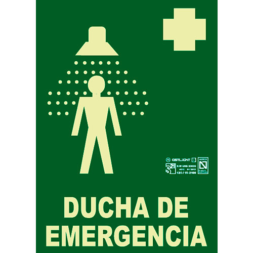Cartel ducha de emergencia luminiscente 21x29 7 cm
