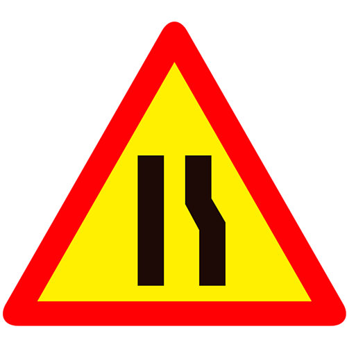 Cartel vial obra estrechamiento derecha 70x70 cm