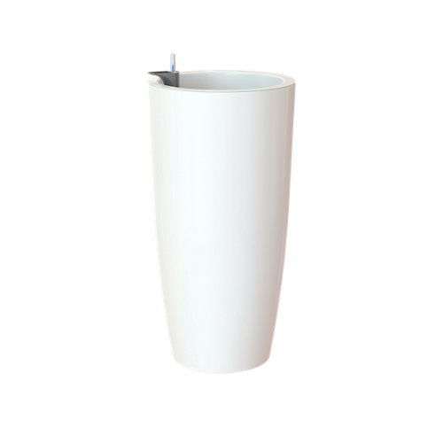 Maceta redonda alta auto-riego santorini blanco 33x33x65cm