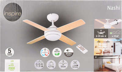 Ventilador de techo con luz LED INSPIRE Nashi 91 cm Blanco Ventilador de techo con luz LED INSPIRE Nashi 91 cm Blanco