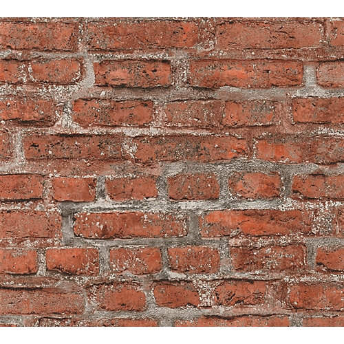 Papel pintado vinílico imitación materia ladrillos rojo