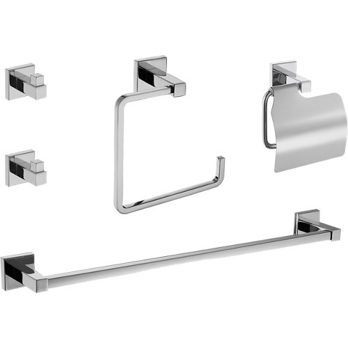 Set baño 5 accesorios quaddro gris / plata cromado brillante