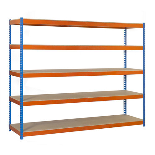 Estanteria ecoforte azul/naranja/madera 250x120x45cm