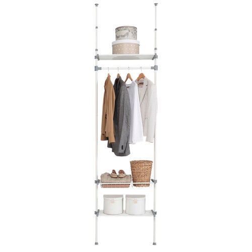 Jamba de mdf melamina blanca 45x10 mm x 2,25 m (ancho x grueso x largo) 24 Kit vestidor blanco extensible dress 1 barra, 2 estantes y 1 cesta 240x68x25 cm