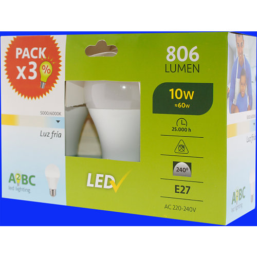 Pack 3 bombillas led 10w blanco