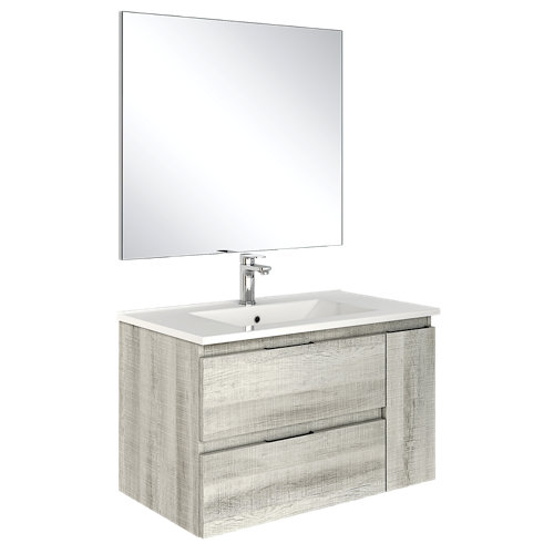 Mueble baño lavabo y espejo turin roble gris 80x45 cm