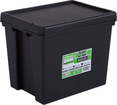 3 X 24 Litro Caja De Plástico Resistente Negro Plástico Reciclado Super Stong 
