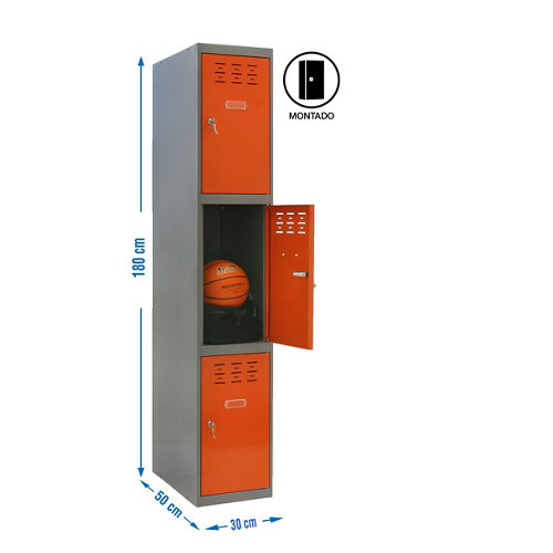 Taquilla 3 doors 30 montada 1 columna 3 puertas naranja
