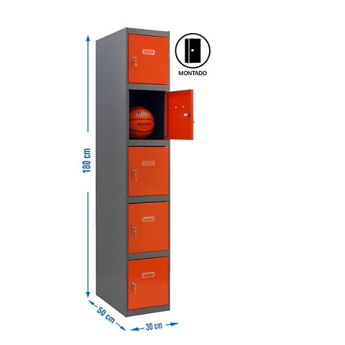 Taquilla 5 doors 30 montada 1 columna 5 puertas naranja