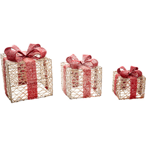Pack de 3 cajas de regalo rojo y dorado 25 cm