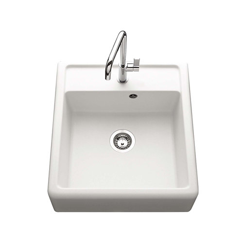 Fregadero sobre encimera de granito blanco chambord para muebles de 60 cm