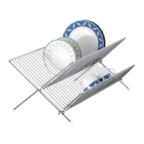 Escurreplatos plegable en plata de metal cromado