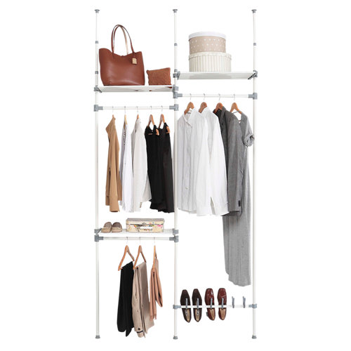 Toldo marbella brazo punto recto motorizado sin cofre blanco y tela gris 3x1m 24 Kit vestidor blanco extensible doble dress 3 estantes y 1 zapatero 240x126x25 cm