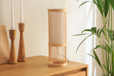 Brilliant nori lámpara de mesa 36 cm bambú/textil natural/blanco