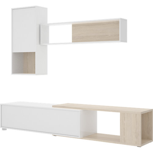 Puerta de interior corredera viena roble de 72.5 cm 25 Mueble leo para salón blanco y madera natural 205x180x41 cm