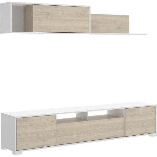 Kit de 5 jambas de mdf roble 70 x 10 mm 23 Mueble zia para salón blanco y madera natural 200x180x41 cm